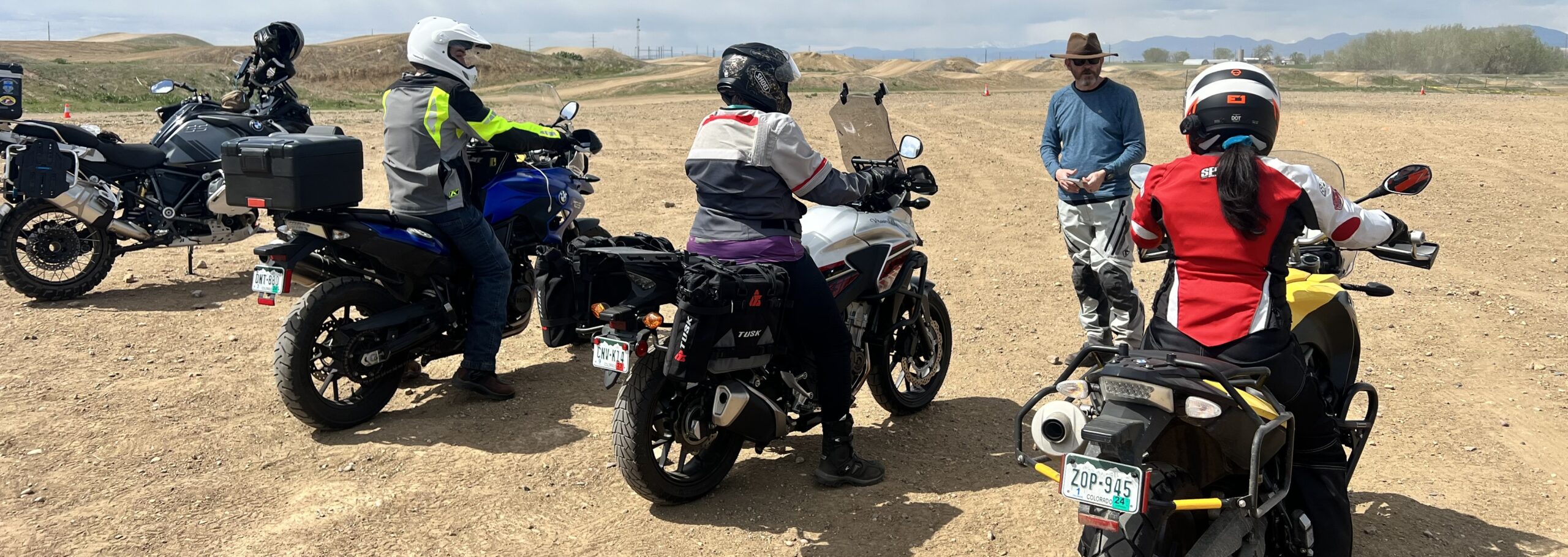 Safe Ride's founder Paul Fisher teaching a Motorcycle Safety Foundation Adventure Bike Rider Course at Lodestar Moto’s training range in Dacono, CO. 